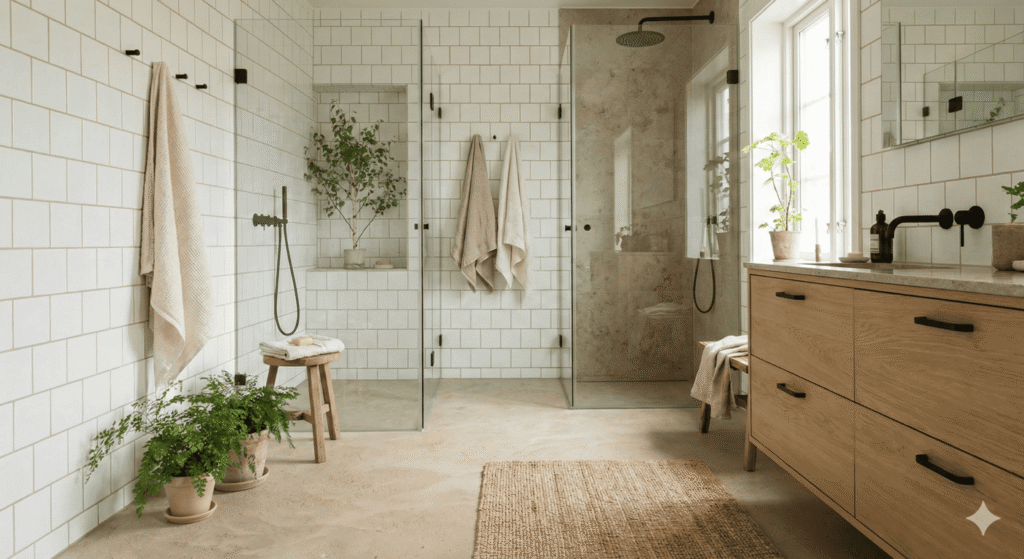 baño secundario con regadera estilo escandinavo