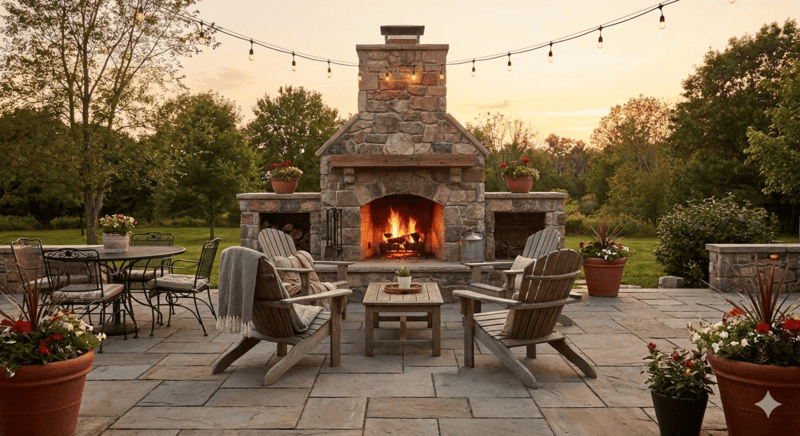 jardín postrior con chimenea para reuniones o mascotas