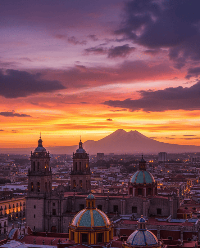 centro de la ciudad de puebla al atardecer