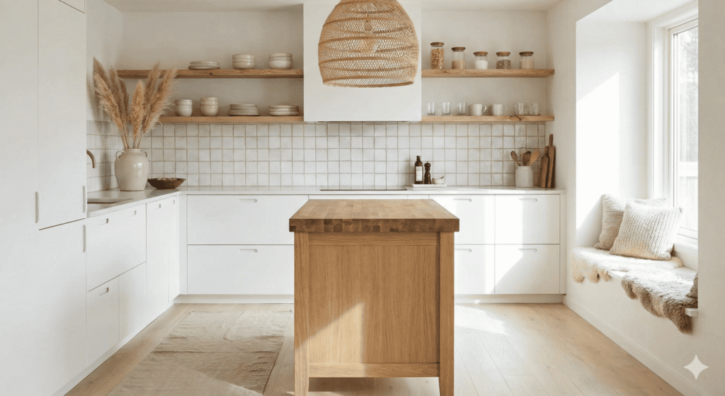 cocina con isla central estilo escandinavo