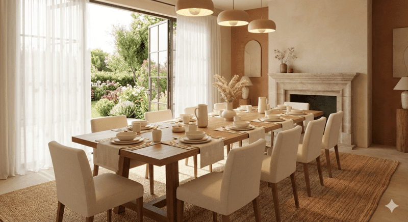 comedor para 12 personas tonos en crema