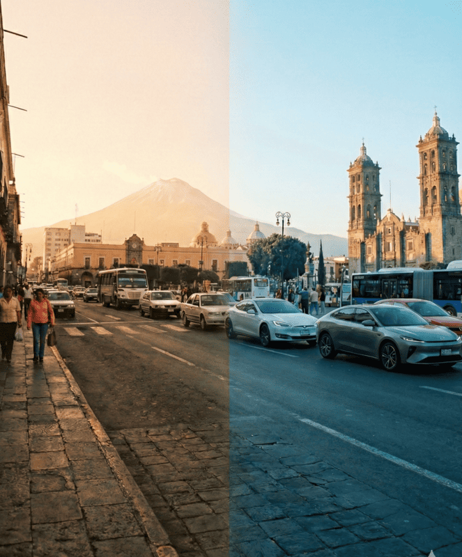 imagen de transición de puebla de 2009 a 2026 creada con IA