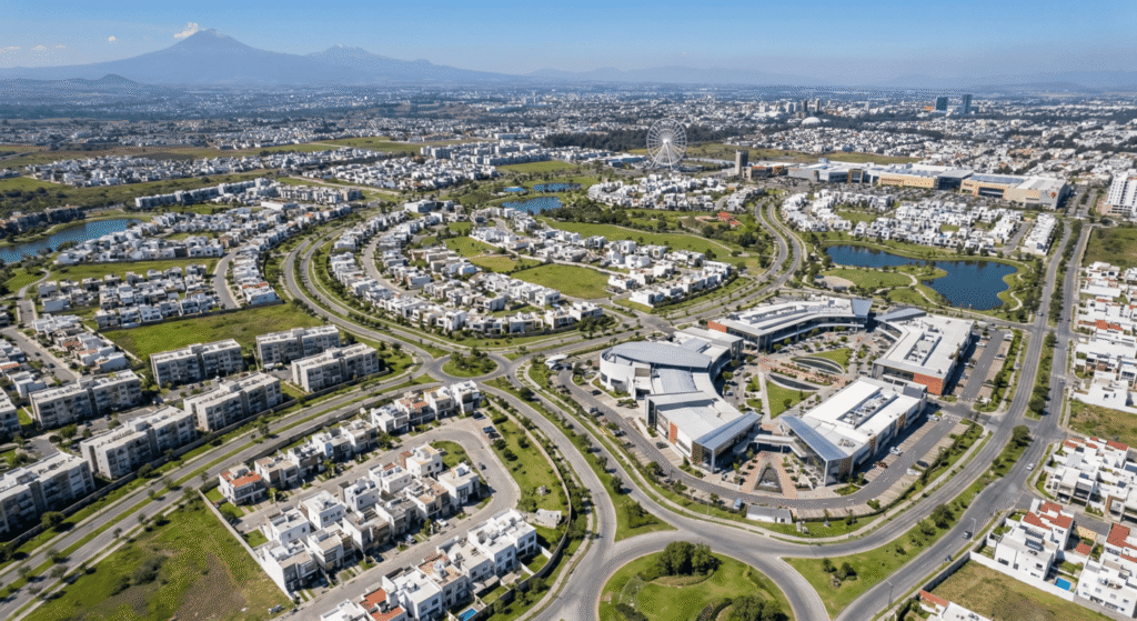 vista aérea de la mejor zona de inversión de Lomas de Angelópolis en Puebla