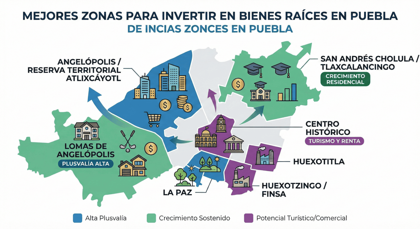 Mejores zonas para invertir en bienes raíces en Puebla