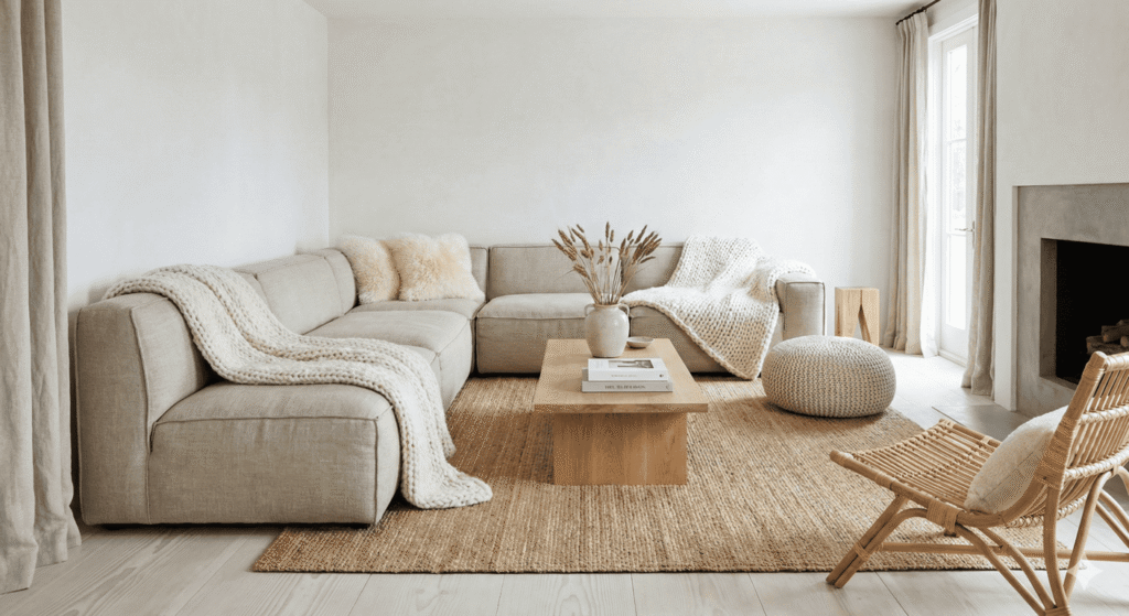 sala en L estilo escandinavo